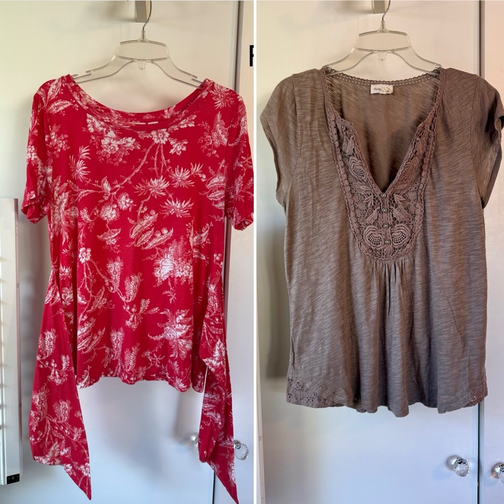 Anthropologie Coral Floral and Taupe Tees
